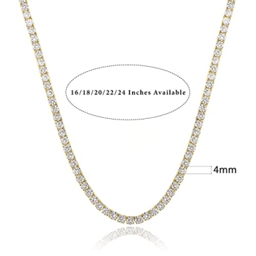 GEMSME 4mm Gold Tennis Necklace - Elegant & Sparkling