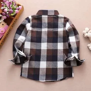 Fuermos Toddler Baby Boy Girls Outfits Plaid Flannel Long Sleeve Shirt Tops Kid Clothes
