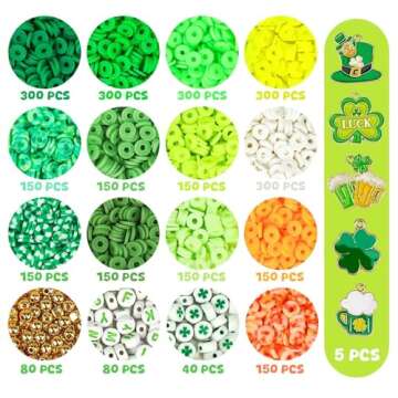 Gionlion 3000 Pcs St Patricks Day Accessories, St Patricks Day Green Clay Beads for Bracelets for Women, Friendship Bracelet Kit with Beads for DIY Gifts St Patricks Day Decorations