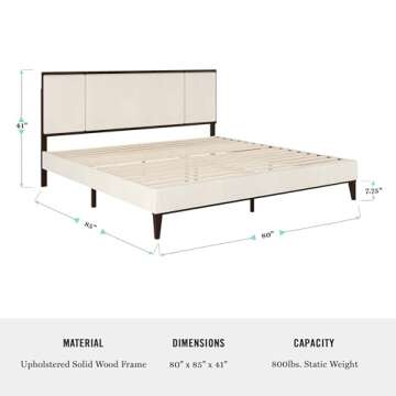 Martha Stewart Jett Platform Bed with Headboard, Fabric Upholstered Inset Headboard and Base, Solid ...