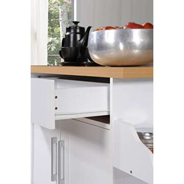 Hodedah Kitchen Island with Spice Rack, Towel Rack & Drawer, White with Beech Top, 15.5 x 35.5-44.9 x 35.2 inches