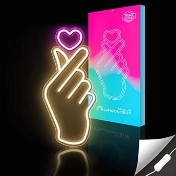 Lumoonosity Finger Heart Neon Signs - Premium K-Pop Heart Hand Led Sign - Pink & Warm White K-Drama ...