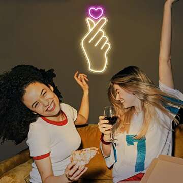 Lumoonosity Finger Heart Neon Signs - Premium K-Pop Heart Hand Led Sign - Pink & Warm White K-Drama Hand Heart Gesture Neon Lights - Korean Hand Symbol Love lights for Wall, Bedroom, Game Room Decor