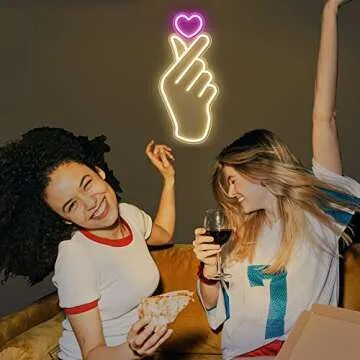 Lumoonosity Finger Heart Neon Signs - Premium K-Pop Heart Hand Led Sign - Pink & Warm White K-Drama Hand Heart Gesture Neon Lights - Korean Hand Symbol Love lights for Wall, Bedroom, Game Room Decor