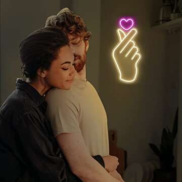 Lumoonosity Finger Heart Neon Signs - Premium K-Pop Heart Hand Led Sign - Pink & Warm White K-Drama Hand Heart Gesture Neon Lights - Korean Hand Symbol Love lights for Wall, Bedroom, Game Room Decor