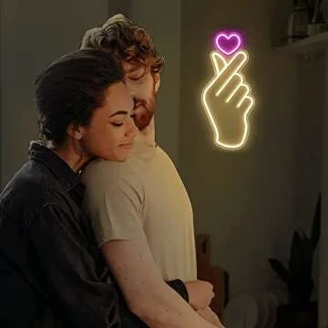 Lumoonosity Finger Heart Neon Signs - Premium K-Pop Heart Hand Led Sign - Pink & Warm White K-Drama Hand Heart Gesture Neon Lights - Korean Hand Symbol Love lights for Wall, Bedroom, Game Room Decor