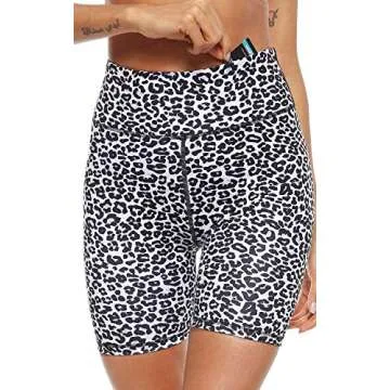 PERSIT Women's High Waist Print Workout Yoga Shorts with 2 Hidden Pockets, Non See-Through Tummy Control Athletic Shorts White Leopard