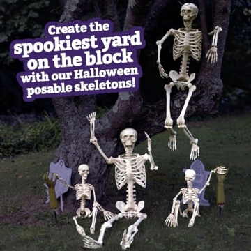 Posable Life Size Skeleton Family 4pk Halloween Decor