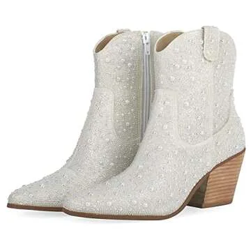 FIFSY Rhinestone Cowboy Boots Stylish Comfortable Ankle Shoes