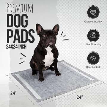 Bulldoglogy 50-Count Carbon Black Puppy Training Pads with Adhesive Tape 24x24 - Large Charcoal Hous...