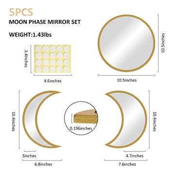 JENBELY Moon Phase Mirror Set - Bohemian Home Decor