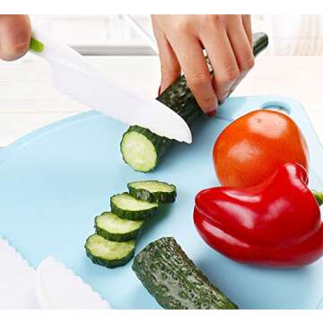 LEEFE Kids Knife Set for Cooking, with Cutting Board, Safe Lettuce and Salad Knives, Kids Cooking Utensils (Blue Round)