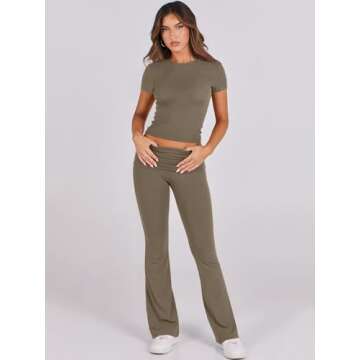 ANRABESS Women's Lounge Set - Flare Leggings & Crop Top Casual Y2K Outfits