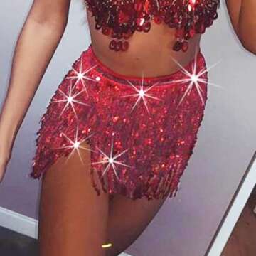 Zoestar Boho Sequin Tassel Hip Scarf Multilayer Belly Dance Belt Dance Performance Skirt for Women a...