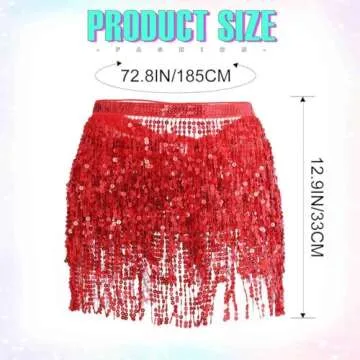 Zoestar Boho Sequin Tassel Hip Scarf Multilayer Belly Dance Belt Dance Performance Skirt for Women and Girls (Red)