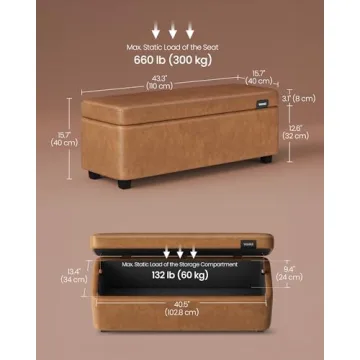 VASAGLE EKHO Collection Stylish Storage Ottoman Bench