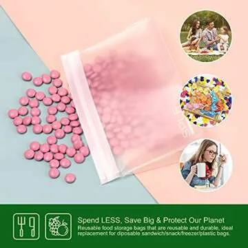 SPLF 8 Pack Dishwasher Safe Reusable Storage Bags (4 Half Gallon Freezer Bags, 4 Quart Sandwich Snack Bags), BPA FREE Stand Up Extra Thick Leakproof Silicone and Plastic Free Zipper Lunch Food Bags