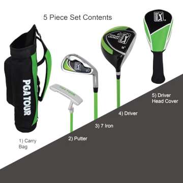 PGA Tour G1 Series Kids Green Golf Club Set with 3 Clubs, Golf Bag & 5 Total Pieces | Golf Clubs and...