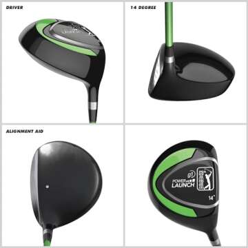 PGA Tour G1 Series Kids Green Golf Club Set with 3 Clubs, Golf Bag & 5 Total Pieces | Golf Clubs and Sets for Heights 3'6" - 4'1" | Complete Golf Club Sets | Young Men & Women Golf Clubs Ages 3-5