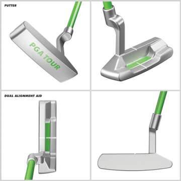 PGA Tour G1 Series Kids Green Golf Club Set with 3 Clubs, Golf Bag & 5 Total Pieces | Golf Clubs and Sets for Heights 3'6" - 4'1" | Complete Golf Club Sets | Young Men & Women Golf Clubs Ages 3-5