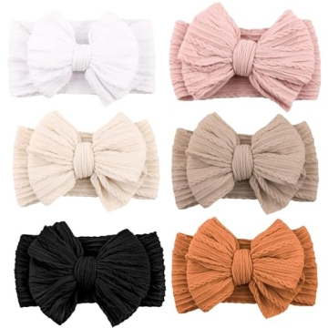 Niceye Handmade Baby Headbands - Soft, Stretchy Nylon Bows for Newborns - Pack of 6