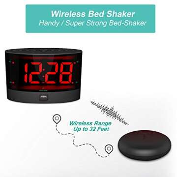 ANJANK Extra Loud Alarm Clock with Wireless Bed Shaker, Vibrating Dual Alarm for Heavy Sleepers, Dea...