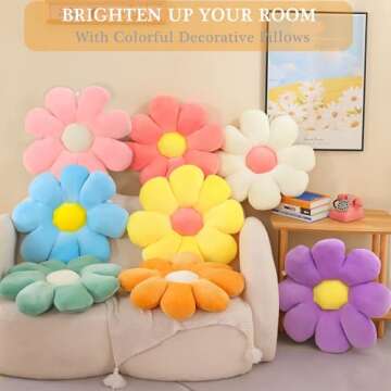 Menoeceus Flower Pillow, White Flower Shaped Throw Pillow, Cute Decorative Pillow for Room, Floor Pi...