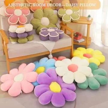 Menoeceus Flower Pillow, White Flower Shaped Throw Pillow, Cute Decorative Pillow for Room, Floor Pillow, Aesthetic Pillows for Bed Couch Chair, 15.7"