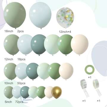 iLaFm 150Pcs Dusty Blue Green Balloon Garland Arch Kit, Ash Mist Green Haze Fog Blue Sand White Gold...