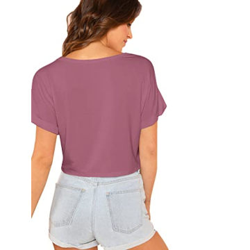SweatyRocks Women's Casual Crop Top in Dark Purple - Small