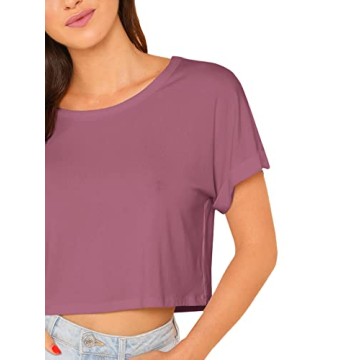 SweatyRocks Women's Casual Crop Top in Dark Purple - Small