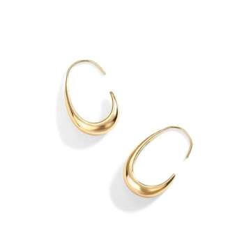 PAVOI 14K Yellow Gold Plated 925 Sterling Silver Post Lightweight Teardrop Hoop Earrings for Women | Small Oval Pull-Through Statement Earrings