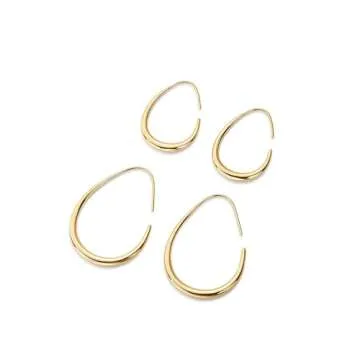 PAVOI 14K Yellow Gold Plated 925 Sterling Silver Post Lightweight Teardrop Hoop Earrings for Women | Small Oval Pull-Through Statement Earrings