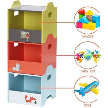labebe - Storage Bins, Toy Wooden Storage Cubes Box, Kid Toy Organizer and Storage for 1-5 Years Old, 3 Toy Stacking Bins, Cube Useful Stackable Storage Bins, Toy Box Container as Birthday Gift - Fox