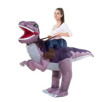 HSCTEK Inflatable Dinosaur Costume Adult Men Women, Inflatable Blow Up Costume Riding Velociraptor Dinosaur Costume Youth, Inflatable Ride On Dinosaur Halloween Costume Teen