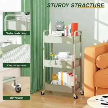 LEHOM 3 Tier Rolling Storage Cart for Easy Organization