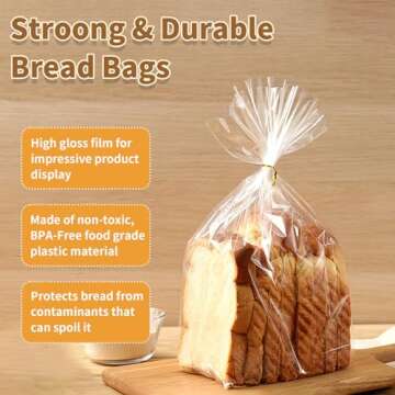 Bread Bags with Ties, 60 Clear Bread Bags for Homemade Bread and 100 Ties, Adjustable Reusable Plastic Bread Bags, Bread Loaf Bags for Home Bakers and Bakery Owners