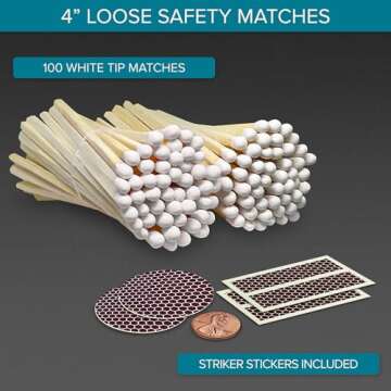 4" Classic White Tip Matches (100 Count, with Striking Stickers Included) | Decorative Unique & Fun ...