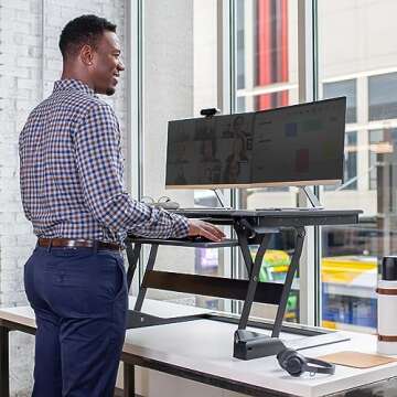 Ergotron – WorkFit-TL Standing Desk Converter, Dual Monitor Sit Stand Desk Riser for Tabletops – 37.5 Inch Width, Black