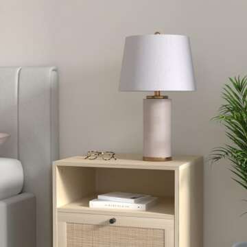 JONATHAN Y JYL6203A Eliza 25.5" Alabaster LED Table Lamp Coastal Contemporary Bedside Desk Nightstan...