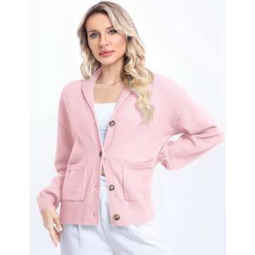 LUYAA Lightweight Cardigans Sweaters for Women Fashion Lapel Collar Open Front Button V Neck Blouse