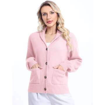 LUYAA Lightweight Cardigans Sweaters for Women Fashion Lapel Collar Open Front Button V Neck Blouse