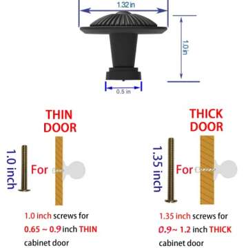 trust4care 15-Pack Flat Black Cabinet Knobs, Round Black Kitchen Knobs Handle Vintage Drawer Knobs Wood Dresse Chest Pull Furniture Door Decoration Knob with Sunburst Pattern