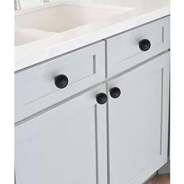 trust4care 15-Pack Flat Black Cabinet Knobs, Round Black Kitchen Knobs Handle Vintage Drawer Knobs Wood Dresse Chest Pull Furniture Door Decoration Knob with Sunburst Pattern