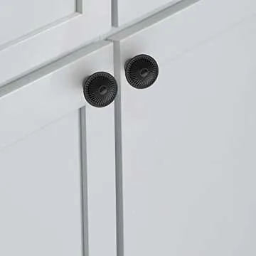 trust4care 15-Pack Flat Black Cabinet Knobs, Round Black Kitchen Knobs Handle Vintage Drawer Knobs Wood Dresse Chest Pull Furniture Door Decoration Knob with Sunburst Pattern