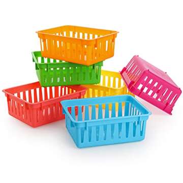 DEAYOU 24 Pack Classroom Storage Baskets, Small Plastic Baskets for Organizing, Colorful Storage Trays, Crayon Pencil Containers Organizer Bins for Desk, Drawer, Home, Office, 6.1"L x 4.7"W x 2.4"H