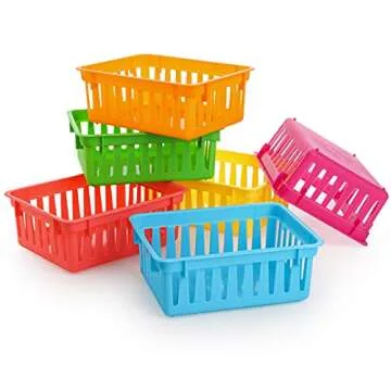 DEAYOU 24 Pack Classroom Storage Baskets, Small Plastic Baskets for Organizing, Colorful Storage Trays, Crayon Pencil Containers Organizer Bins for Desk, Drawer, Home, Office, 6.1"L x 4.7"W x 2.4"H