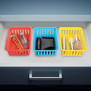 DEAYOU 24 Pack Classroom Storage Baskets, Small Plastic Baskets for Organizing, Colorful Storage Trays, Crayon Pencil Containers Organizer Bins for Desk, Drawer, Home, Office, 6.1"L x 4.7"W x 2.4"H