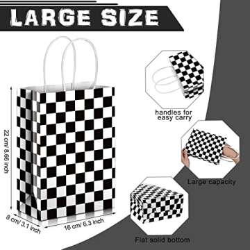 Epakh 16 Pcs Checkered Racing Treat Bags Race Car Party Favors Bag with Handles Black and White Chec...