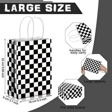 Epakh 16 Pcs Checkered Racing Treat Bags Race Car Party Favors Bag with Handles Black and White Chec...